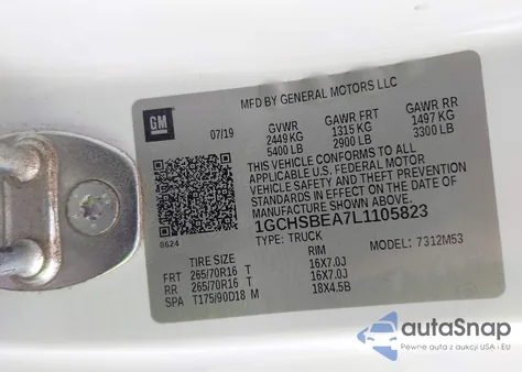 2020 Chevrolet Colorado 2Wd Long Box Wt из США, поврежденный, VIN 1GCHSBEA7L1105823